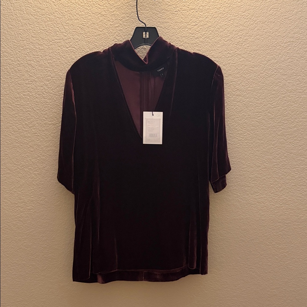 Theory Burgundy Velvet V-Neck Blouse
